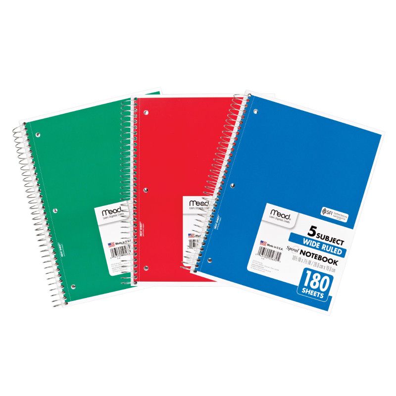 Mead Spiral 5 Subject Notebook, WR, 180 shts, 1 of 2