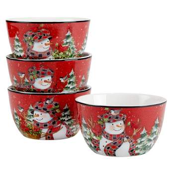 Set of 4 Christmas Lodge Snowman Dining Ice Cream Bowls - Certified International