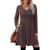 Long Sleeve V-Neck Sweater Dress 2025, Women's Empire Waist Babydoll Fall Dress with Pockets Chocolate Brown - 2 of 4
