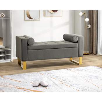 Living Emilio Tapered Sturdy Metal Golden Upholstered Leg| Back Wide : With Design-grey 55.25\
