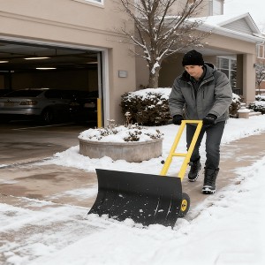 Heavy Duty Snow Shovel with Wheels, 5-Position Angle & Height Adjustable Handle, Sidewalk Yard Snow Plow, Driveway Snow Removal - 1 of 4