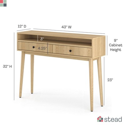 Natural Oak Fluted Console Table with Black Knobs