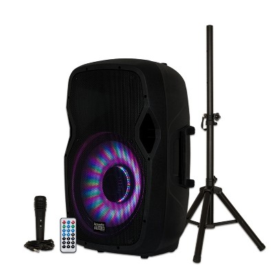 AA15LBS Acoustic Audio by Goldwood 15 inch 1000W Portable Bluetooth Multicolored LED Speaker System with Stand, Microphone, and Remote Control