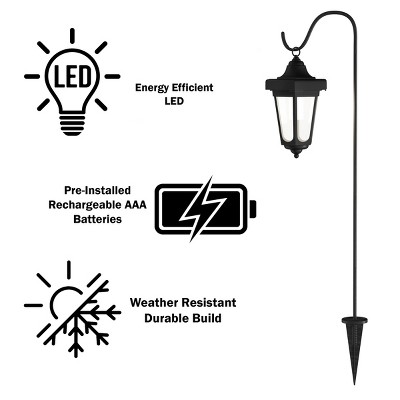 Black Solar LED Lanterns with Shepherd Hooks - Set of 2