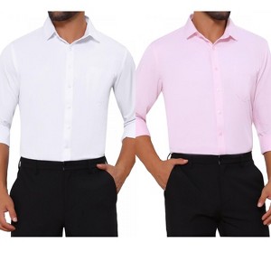 INSPIRE CHIC Men's Point Collar Button Long Sleeves Solid Business Dress Shirts 2 Packs - 1 of 4
