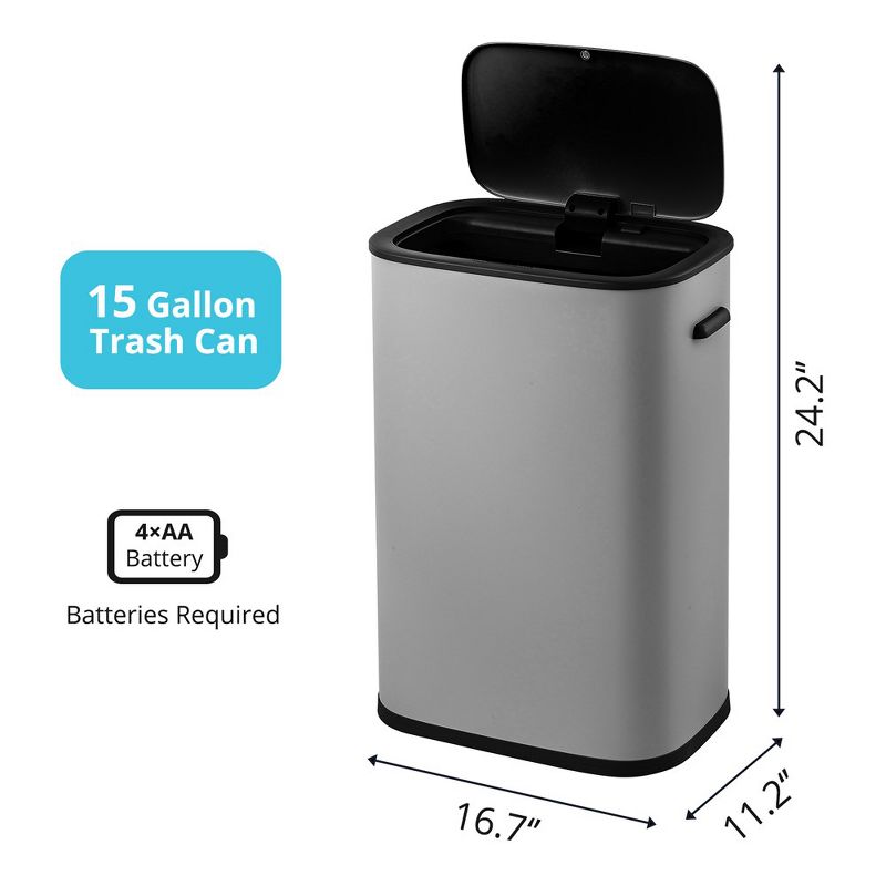 Touchless Trash Can 14.5 Gallon/55 L, Automatic Sensor Rectangle Garbage Bin, 5 of 7