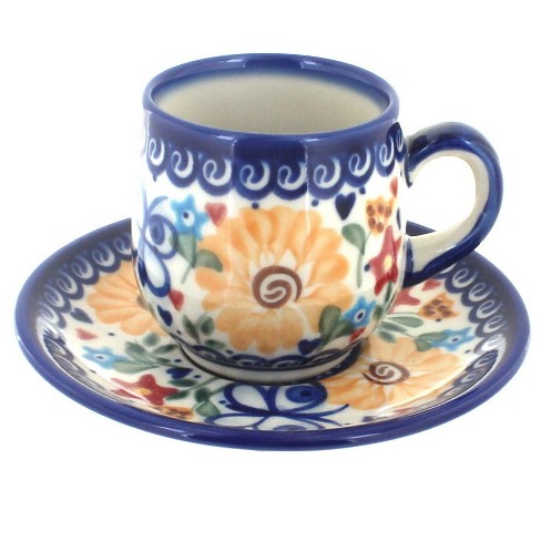 Blue Rose Polish Pottery Butterfly Espresso Cup & Saucer : Target