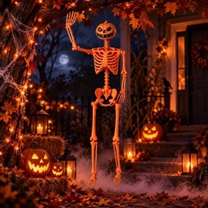 Laukingdom 5.2 FT Orange Halloween Skeleton with Pumpkin Head and ...
