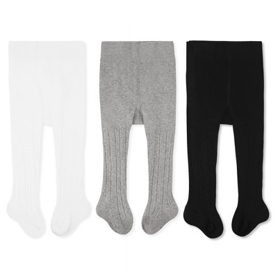 Cozyway Cable Knit Cotton Leggings/Tights for Toddler Girls, 3 Pack, White/Black/Gray, 1-2 Years Old