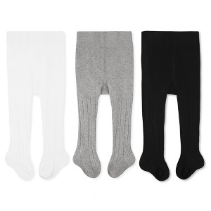 Cozyway Cable Knit Cotton Leggings/Tights for Toddler Girls, 3 Pack, White/Black/Gray, 1-2 Years Old - 1 of 4