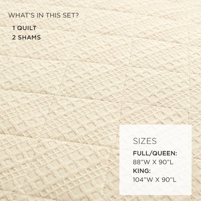 Haniya Neutral Waffle Woven Cotton Full Quilt Set
