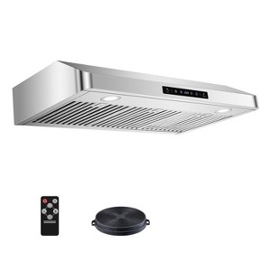 30 inch Range Hood with 3 Speed Exhaust Fan, 700CFM Kitchen Stove Vent Hood, Time Setting, 2x1.5W LED Lamps, 2 Dishwasher-safe Stainless Steel Filters - 1 of 4