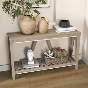 Vynxaria Console Table, Farmhouse Entryway Table with Storage Slatted Shelf, Rustic Sofa Table with Anti-Tipper for Living Room, Hallway, Gray - 1 of 4