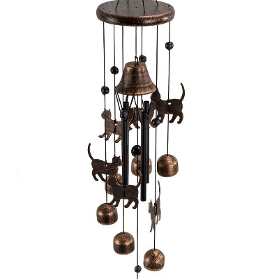 27" Bronze Cat-Themed Iron Wind Chimes for Outdoors