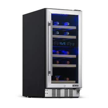 Newair 15" Built-in 29 Bottle Dual Zone Compressor Wine Fridge, Quiet Operation with Beech Wood Shelves and Recessed Kickplate