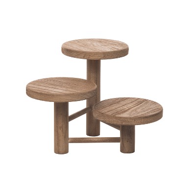 Transpac Wood 11.42 in. Brown Everyday Triple Stand