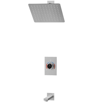 Brushed Nickel Wall Mounted Rain Shower Faucet Set with Handheld