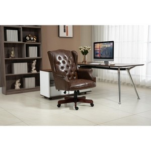 Grungis PU Leather Swivel Office Chair with Universal Wheels,Tufted Gaming Chair with Adjustable Height,Modern Computer Chair for Office - 1 of 4