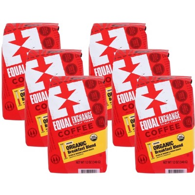 Equal Exchange Organic Breakfast Blend Medium & French Roast Ground Coffee - Case of 6/12 oz