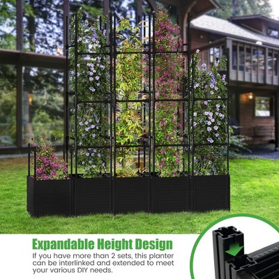 Black Metal Raised Garden Bed with Trellis and Wheels