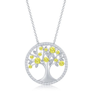 Bella Silver Sterling Silver, 'November' Birthstone Tree of Life Necklace - Citrine CZ - 1 of 2