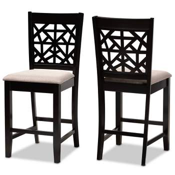 Set of 2 Devon Pub Chair Sand/Espresso - Baxton Studio: Modern Upholstered, Wood Frame, Armless