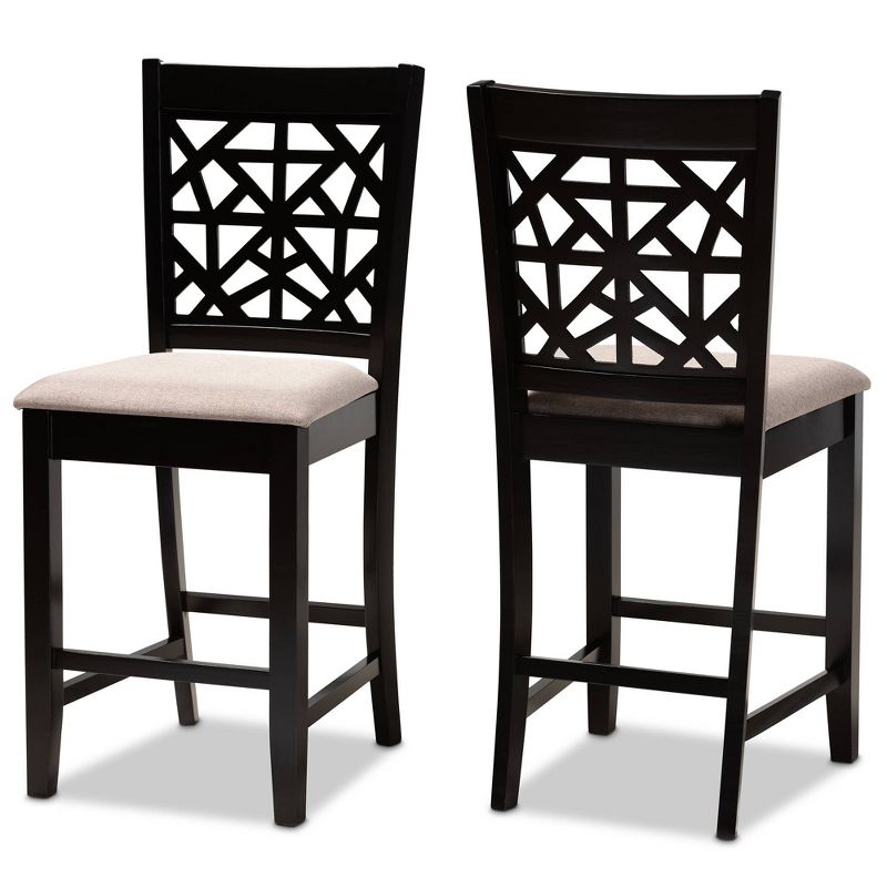 Set of 2 Devon Pub Chair Sand/Espresso - Baxton Studio: Modern Upholstered, Wood Frame, Armless, 1 of 9