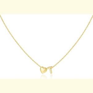 Heart Initial Necklace 14K Gold Plated Christmas Stocking Stuffer for Teens T - 1 of 4