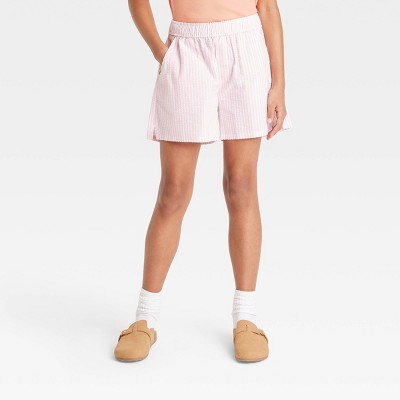Girls' Poplin Boxer Shorts - art class™ Pink/White L