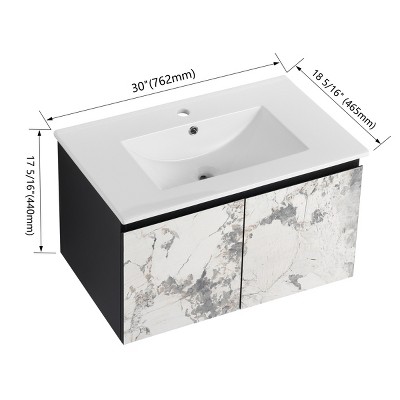 30'' White and Gray Floating Wall-Mounted Bathroom Vanity with Ceramic Sink