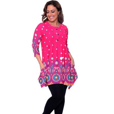 Women's Plus Size 3/4 Sleeve Printed Lucy Tunic Top - White Mark