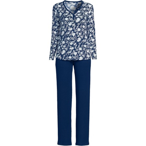 Lands' End Women's Plus Size Cozy 2 Piece Pajama Set - Long Sleeve Top and  Pants - 2x - Deep Sea Navy Classic Floral