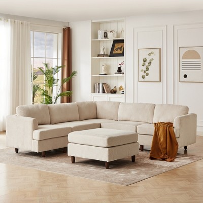 Modern Corduroy Upholstered 6-Seater Modular L-Shaped Sectional Sofa, 6-piece DIY Combinations Sofa