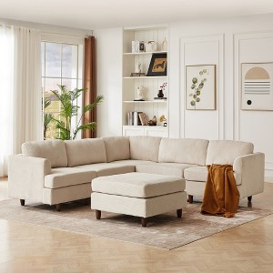 Modern Corduroy Upholstered 6-Seater Modular L-Shaped Sectional Sofa, 6-piece DIY Combinations Sofa - 1 of 4