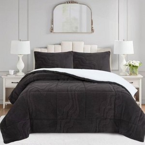 Marcielo 3 PCS Wave Jacquard Soft Plush Comforter Set - 1 of 4