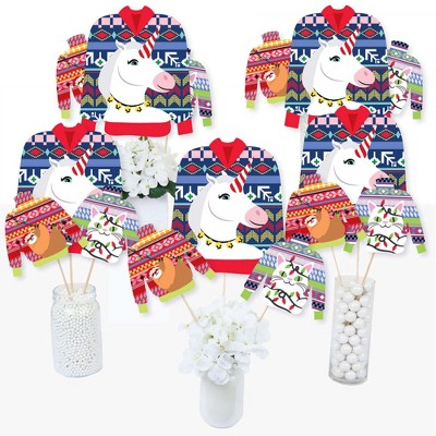 Big Dot of Happiness Wild and Ugly Sweater Party - Holiday and Christmas Animals Party Centerpiece Sticks - Table Toppers - Set of 15