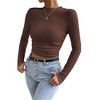 Women's Ribbed Round Neck Slim Fitted T Shirts Basic Long Sleeve Tee Tops,M,coffee - 3 of 3