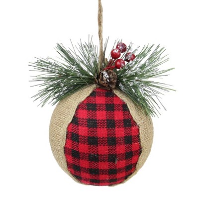 Northlight 5.75" Red and Black Plaid with Burlap Christmas Ornament