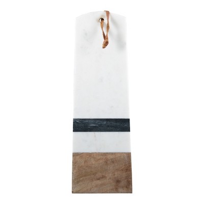 Large White Marble and Wood Kitchen Serving Cutting Board - Foreside Home & Garden