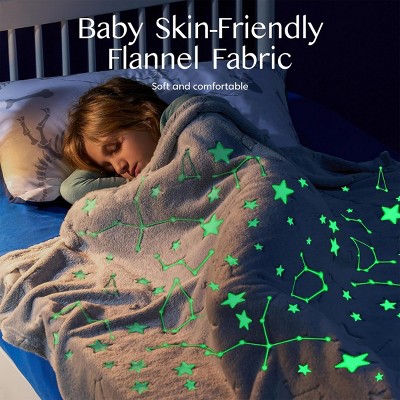Glow in the Dark Gray Star Flannel Kids Blanket 50" x 60"