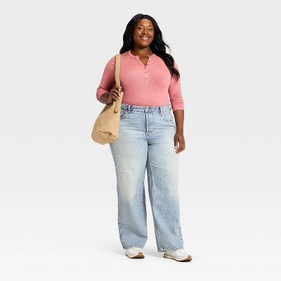 Women's Mid-Rise 90's Baggy Denim Rhinestone Jeans - Universal Thread Light Wash