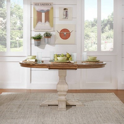 Delaney Two Toned Oval Solid Wood Top Extendable Dining Table Oak/Antique White - Inspire Q