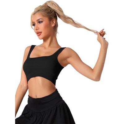 Allegra K Women's Spaghetti Straps Non-Adjustable Staps Ribbed Workout Bras