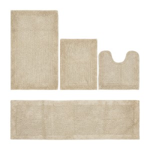 Edge Bath Rug 100% Premium Cotton Ultra-Soft Water Absorbent Tufted Solid Reversible 4 Piece Bathroom Rug Set for Machine Washable Bathmat - 1 of 4