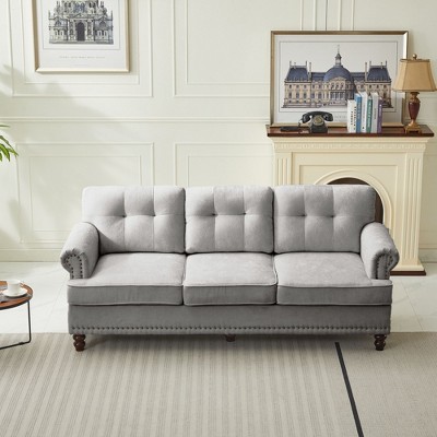 Hyleory Chenille Tufted Comfy Sofa Couch with Slope Armrests and Solid Wood leg