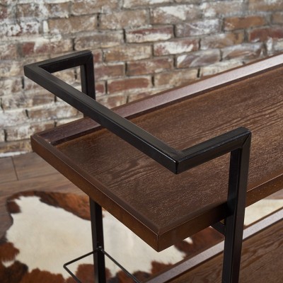 Gerard Dark Walnut and Black Industrial Bar Cart with Storage