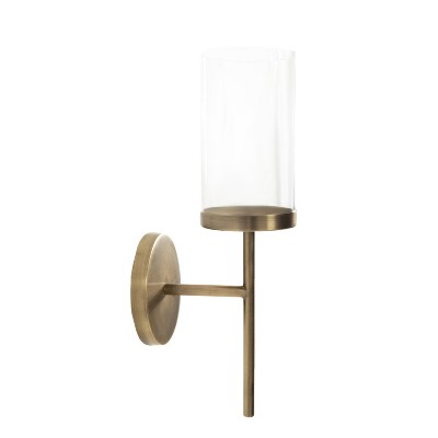 Antique Brass Metal Wall Sconce with Glass Cylinder