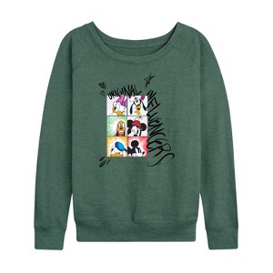 Women's - Disney - Original Influencers Lightweight French Terry Wide Neck Long Sleeve Graphic Shirt - 1 of 4