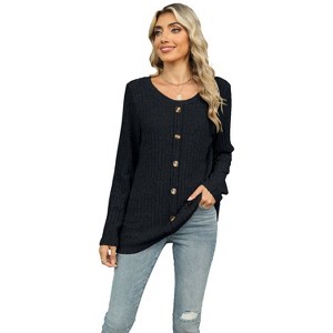 Coolmee Womens Long Sleeve Tunic Top Ribbed Knit Shirts Casual Lightweight Sweaters with Buttons - 1 of 4
