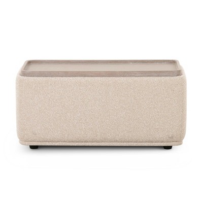 Sylvie Cream Boucle Upholstered Ottoman Table with Wood Top